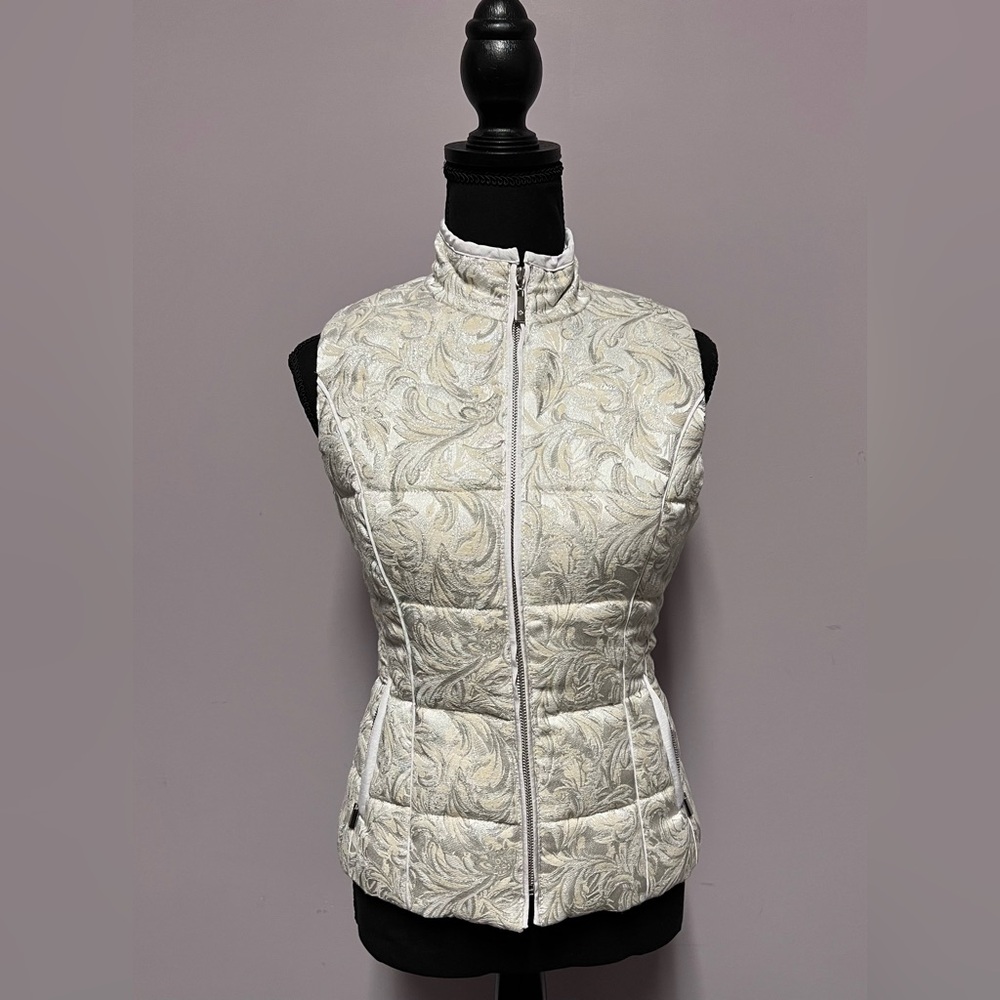 WHBM Jacquard PUFFER Vest BROCADE Quilted RHINESTONE